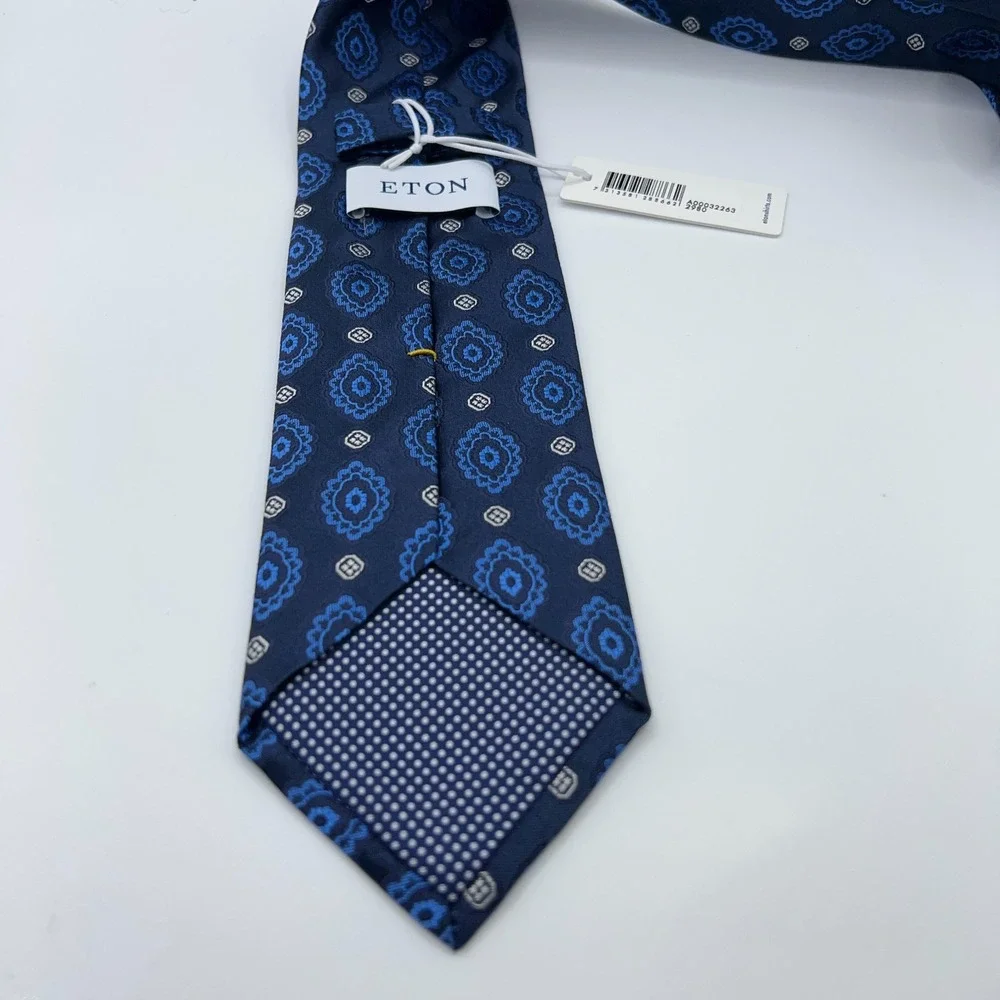 Eton Silk Tie Mens One Size Blue‎ Geometric Medallion Made In Italy Necktie NWT